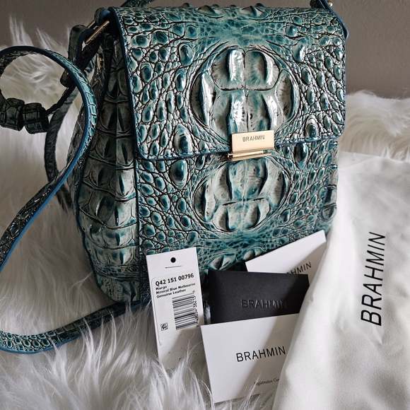 Brahmin Teal Crocodile Embossed Women's Bag Small Margo Melbourne - Picture 4 of 10